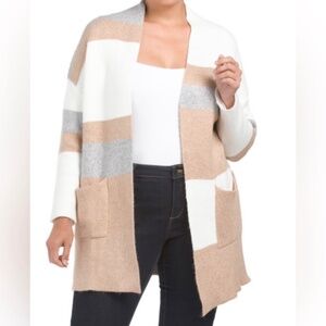 Max Studio Colorblock Cozy Cabin Grandmacore Pocket Open Neutral Cardigan XL